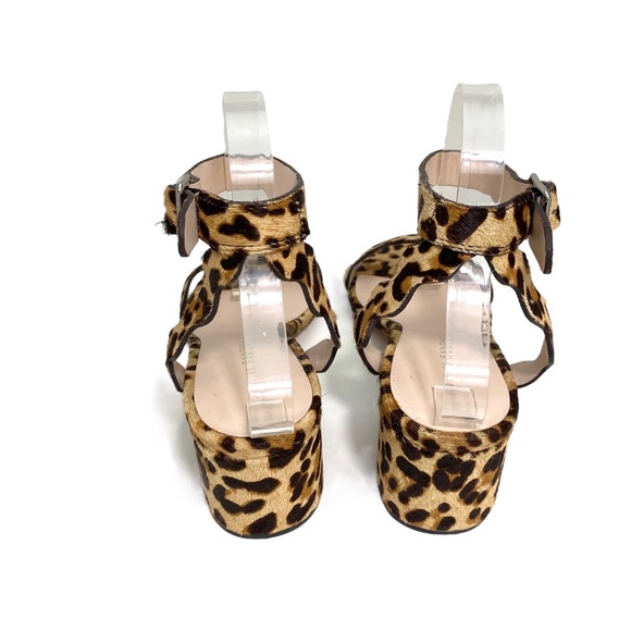 Loeffler Randall Emi Scallop Leopard Chunky Heel Strap Sandal Size 9.5 New - Picture 8 of 9